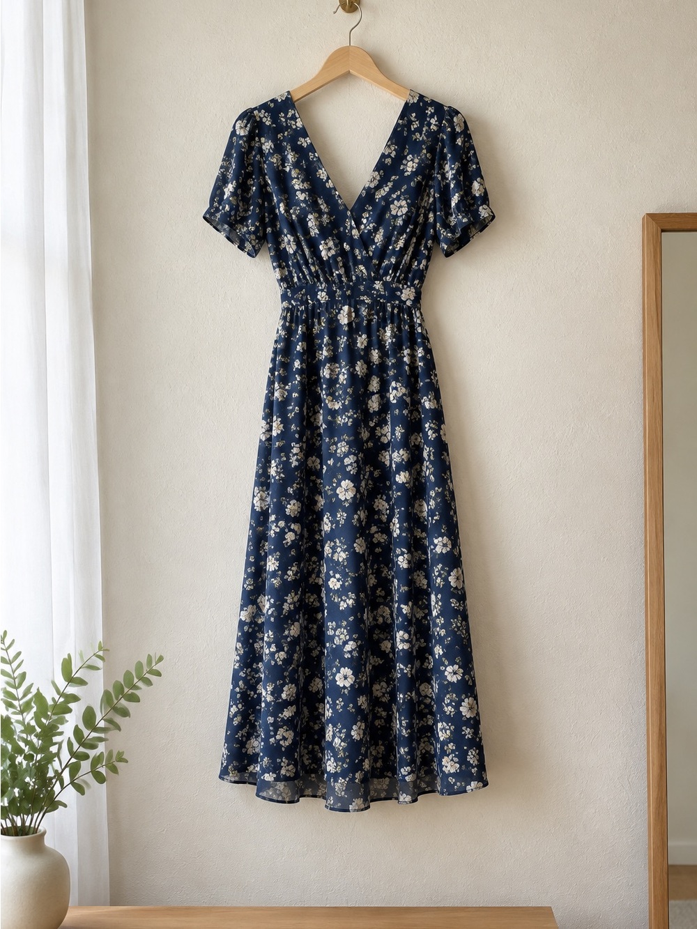 Women's Navy Floral Wrap Maxi Dress